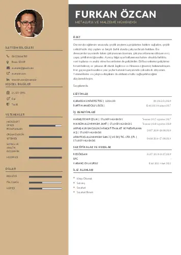 Metalürji Ve Malzeme Mühendisliği Cv Örnekleri cv indir